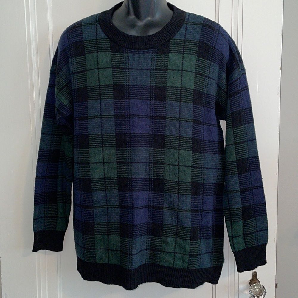 Lauren Ralph Lauren black, green & purple plaid crew neck sweater